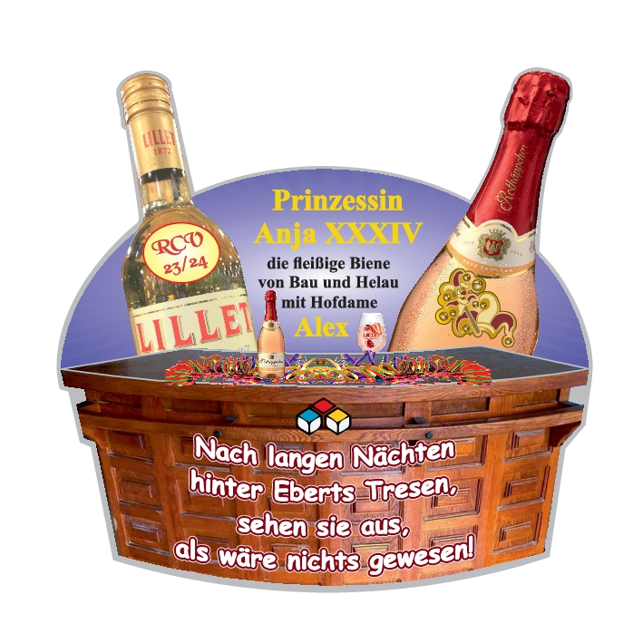 Bild von  & Anja XXXIV, die fleißige Biene von Bau und Helau mit Hofdame Alex                  Nach langen Nächten hinter Eberts Tresen, sehen sie aus, als wäre nichts gewesen!